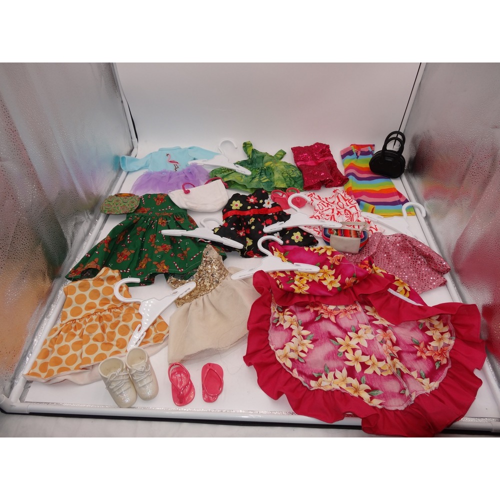 Our Generation Doll Clothes Lot Dresses Shoes Hangers Christmas Hawaii 16 pcs - Picture 2 of 11